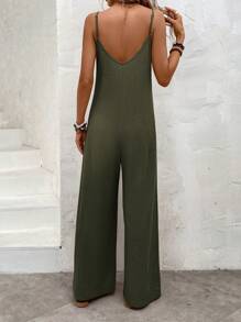 SHEIN LUNE Chất rắn Cami quần áo nịt rộng cho đùi - xanh quân đội - Xem 2