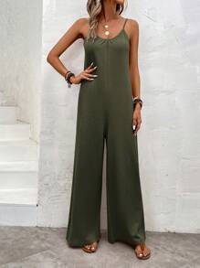 SHEIN LUNE Chất rắn Cami quần áo nịt rộng cho đùi - xanh quân đội - Xem 3