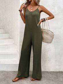 SHEIN LUNE Chất rắn Cami quần áo nịt rộng cho đùi - xanh quân đội - Xem 6