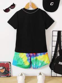 SHEIN 2 Cái/bộ Tập Đi Bé Trai 3D In Hình Khủng Long Dễ Thương Trên Và Dây Buộc Quần Short Cho Ngày Lễ, Mềm Mại & Thoải Mái, Mùa Hè - Nhiều màu - Xem 2