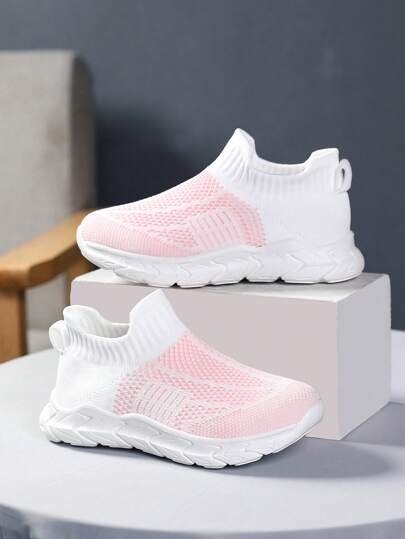 Girls Spring Autumn Low-Top Slip-On Lightweight Breathable Elastic Upper Easy On/Off Solid Color Athletic Shoes Back To School Student Shoes Versatile For Daily Wear