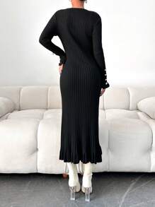 EURMUSE Solid Flounce Sleeve Jumper Dress - Black - View 2