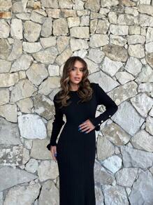 EURMUSE Solid Flounce Sleeve Jumper Dress - Black - View 5