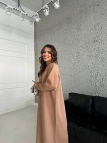 EURMUSE Drop Shoulder Split Hem Sweater Dress - Brown - View 3