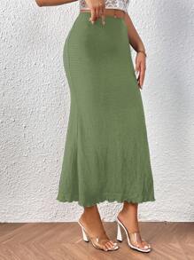 Firerie Lettuce Trim Mermaid Hem Skirt - Army Green - View 4