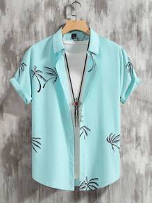 Manfinity Men Tropical Print Shirt Without Tee - Mint Blue - View 1