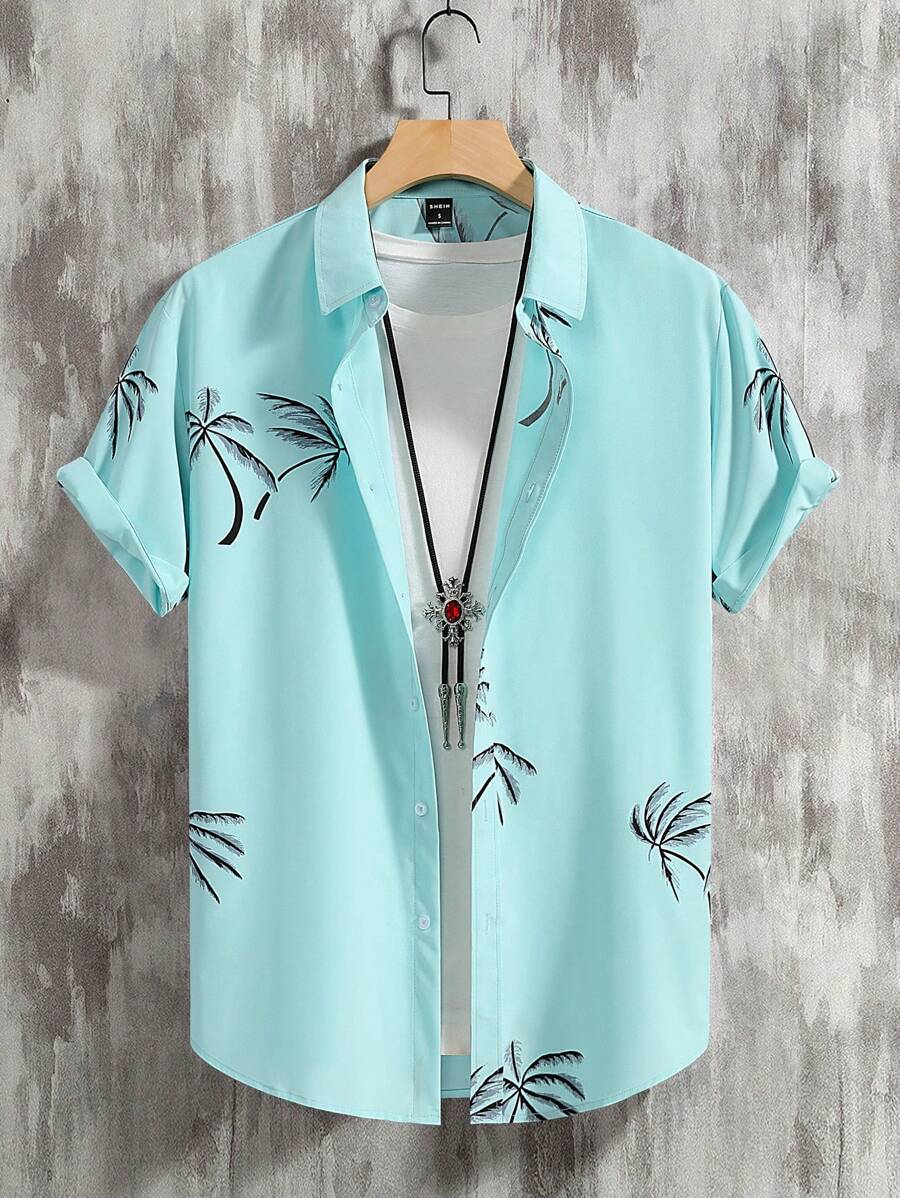 Manfinity Men Tropical Print Shirt Without Tee - Mint Blue - View 1