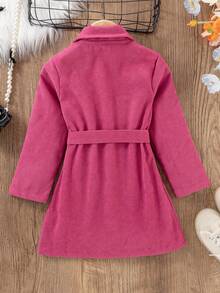 SHEIN 女小童雙排釦腰帶燈芯絨風衣外套