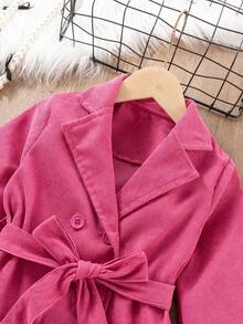 SHEIN 女小童雙排釦腰帶燈芯絨風衣外套