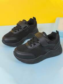 Children's Sports Shoes, Girls' Netting Sports Shoes With Hook-and-loop Strap - Black - View 1