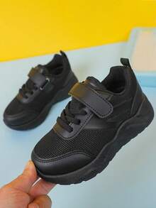 Children's Sports Shoes, Girls' Netting Sports Shoes With Hook-and-loop Strap - Black - View 2