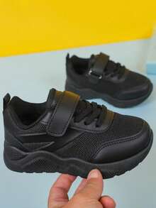 Children's Sports Shoes, Girls' Netting Sports Shoes With Hook-and-loop Strap - Black - View 3