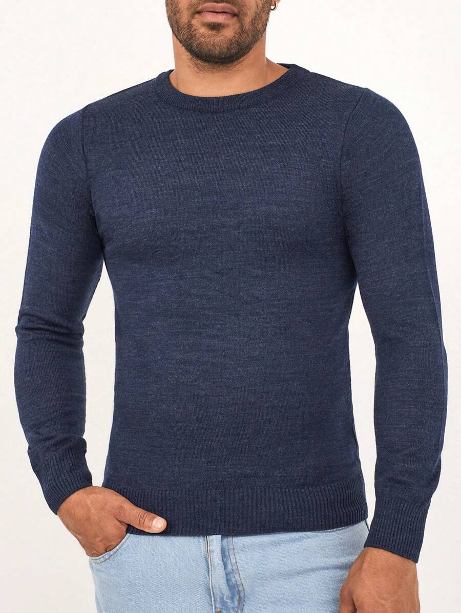 SHEIN Cottnline Men Solid Round Neck Jumper - Royal Blue - View 1