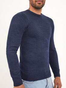 SHEIN Cottnline Men Solid Round Neck Jumper - Royal Blue - View 4