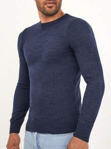 SHEIN Cottnline Men Solid Round Neck Jumper - Royal Blue - View 5