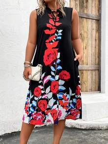 EMERY ROSE Hơn In hoa Đường viền lỗ khóa Váy không tay - Nhiều màu - Xem 3