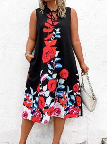 EMERY ROSE Hơn In hoa Đường viền lỗ khóa Váy không tay - Nhiều màu - Xem 1