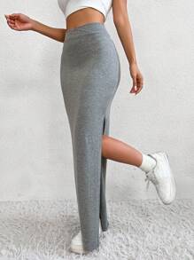 Flirla Falda larga con abertura lateral y talle alto para mujer