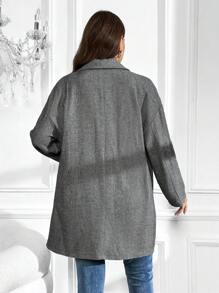 SHEIN Clasi Plus Lapel Neck Drop Shoulder Button Front Overcoat - Dark Grey - View 2