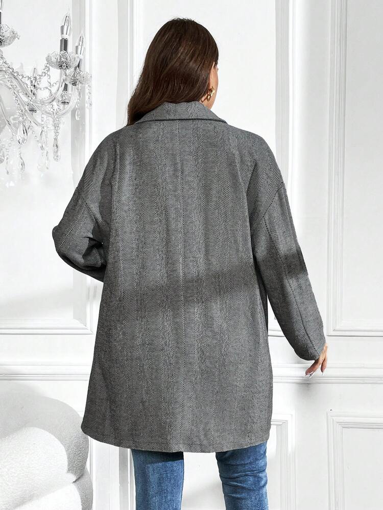 Plus Lapel Neck Drop Shoulder Button Front Overcoat