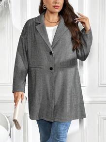 SHEIN Clasi Plus Lapel Neck Drop Shoulder Button Front Overcoat - Dark Grey - View 1