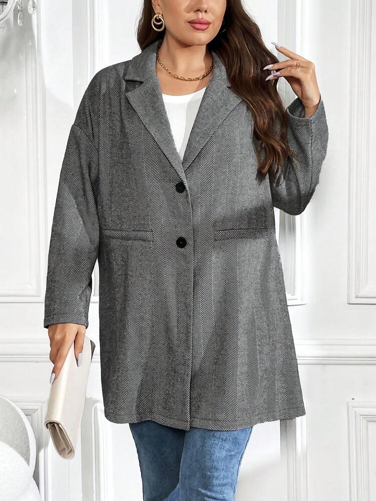 Plus Lapel Neck Drop Shoulder Button Front Overcoat