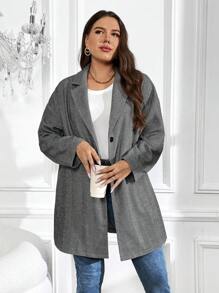 SHEIN Clasi Plus Lapel Neck Drop Shoulder Button Front Overcoat - Dark Grey - View 4