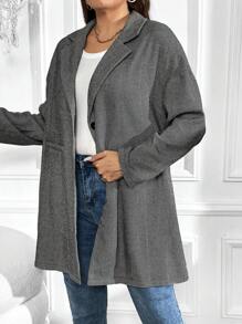 SHEIN Clasi Plus Lapel Neck Drop Shoulder Button Front Overcoat - Dark Grey - View 5