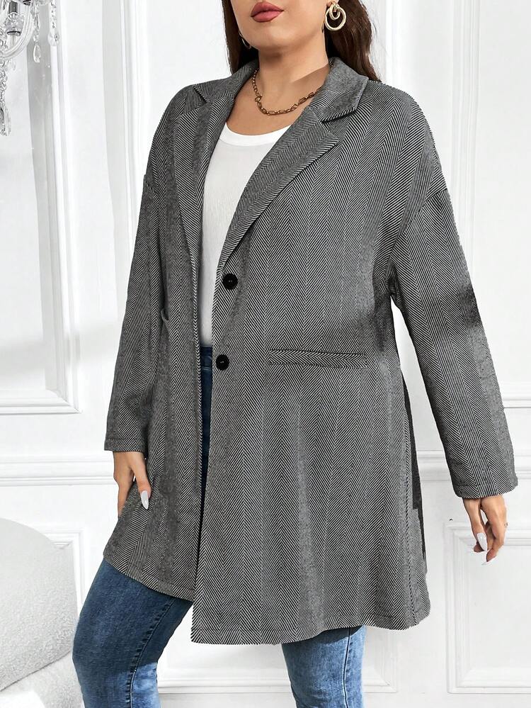Plus Lapel Neck Drop Shoulder Button Front Overcoat