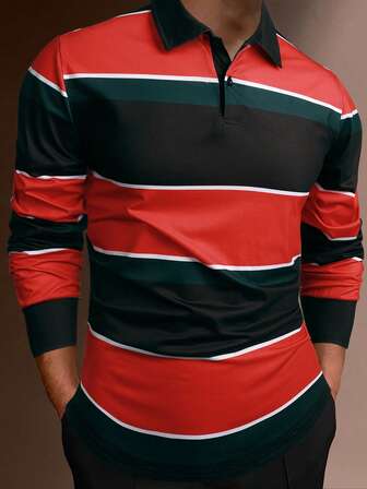 Aesthetic Post 男士條紋印花POLO衫