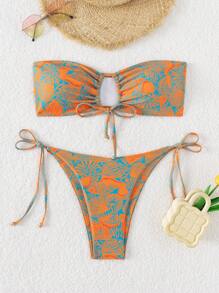 Swim Vcay Conjunto de bikini de amarrar con estampado tropical para playa en verano