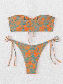 Swim Vcay Conjunto de bikini de amarrar con estampado tropical para playa en verano