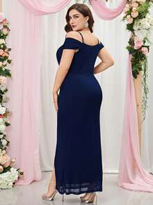 MIUSOL Plus Cold Shoulder Chiffon Wrap Hem Evening Party Fitted Dress Wedding Guest Dress Formal Dress,Gown