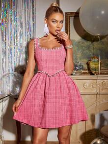 Glamaker Contrast Trim Dress - Pink - View 4