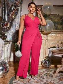 Glamaker Plus Surplice Neck Jumpsuit - Hot Pink - View 1