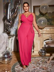Glamaker Plus Surplice Neck Jumpsuit - Hot Pink - View 3