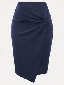 Twist Front Solid Skirt