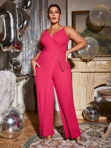 Glamaker Plus Surplice Neck Jumpsuit - Hot Pink - View 4