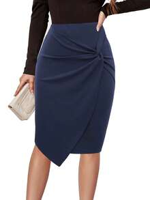 Twist Front Solid Skirt