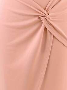 Twist Front Solid Asymmetrical Hem Skirt