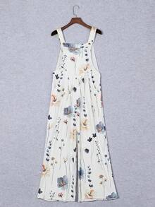 Floral Print Slant Pocket Wide Leg Overall Jumpsuit - Multicolor - View 3
