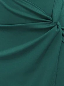 1pc Women's Solid Color Casual Elastic Pencil Skirt, Knot Decor, High Waist Bodycon Skirt, Suitable For Daily, Commuting, Office, School, Holiday Wear - Dark Green - View 5