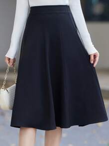 Falda amplia unicolor de talle alto - Negro - Ver 3