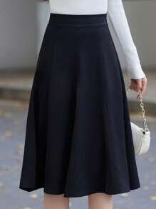 Falda amplia unicolor de talle alto - Negro - Ver 4