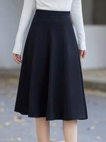 Falda amplia unicolor de talle alto - Negro - Ver 6