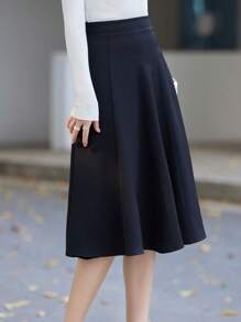 Falda amplia unicolor de talle alto - Negro - Ver 8