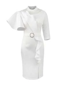Viền Ruffle Viền chia cắt Váy có thắt lưng - trắng - Xem 1