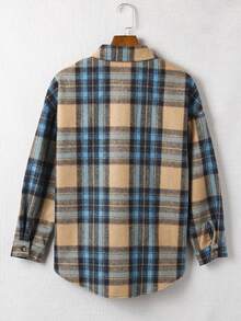 Astylish Women's Casual Plaid Color Block Buttoned Shirt With Pocket Fall Clothes