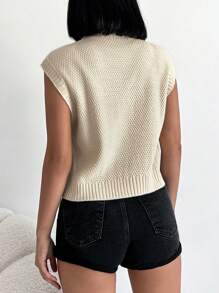 EURMUSE Knot Side Cable Knit Sweater Vest - Beige - View 3