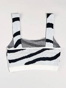 SHE(IN) BRASIL 圖形圖案針織短上衣 - 黑與白 - 查看 2